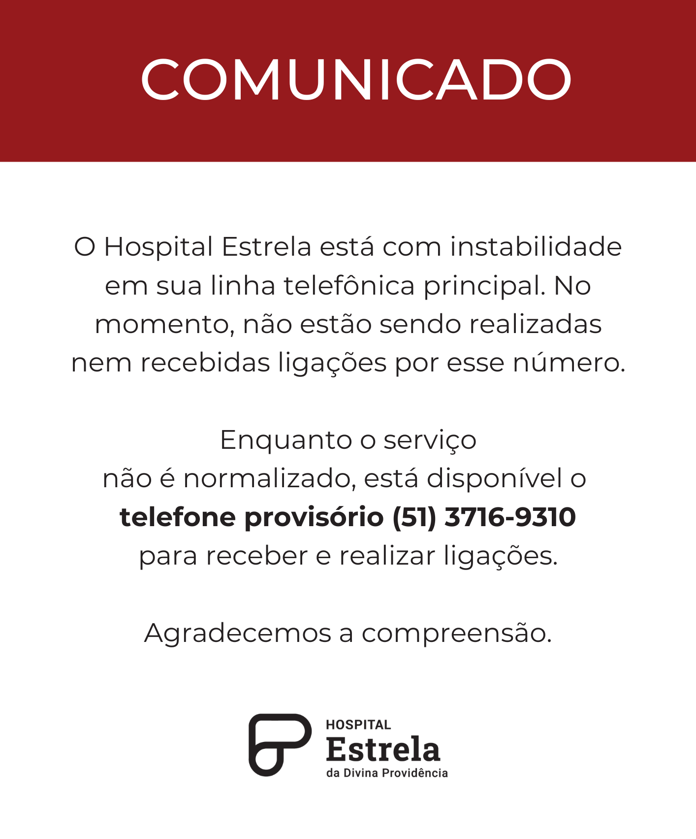 Comunicado Novo Telefone